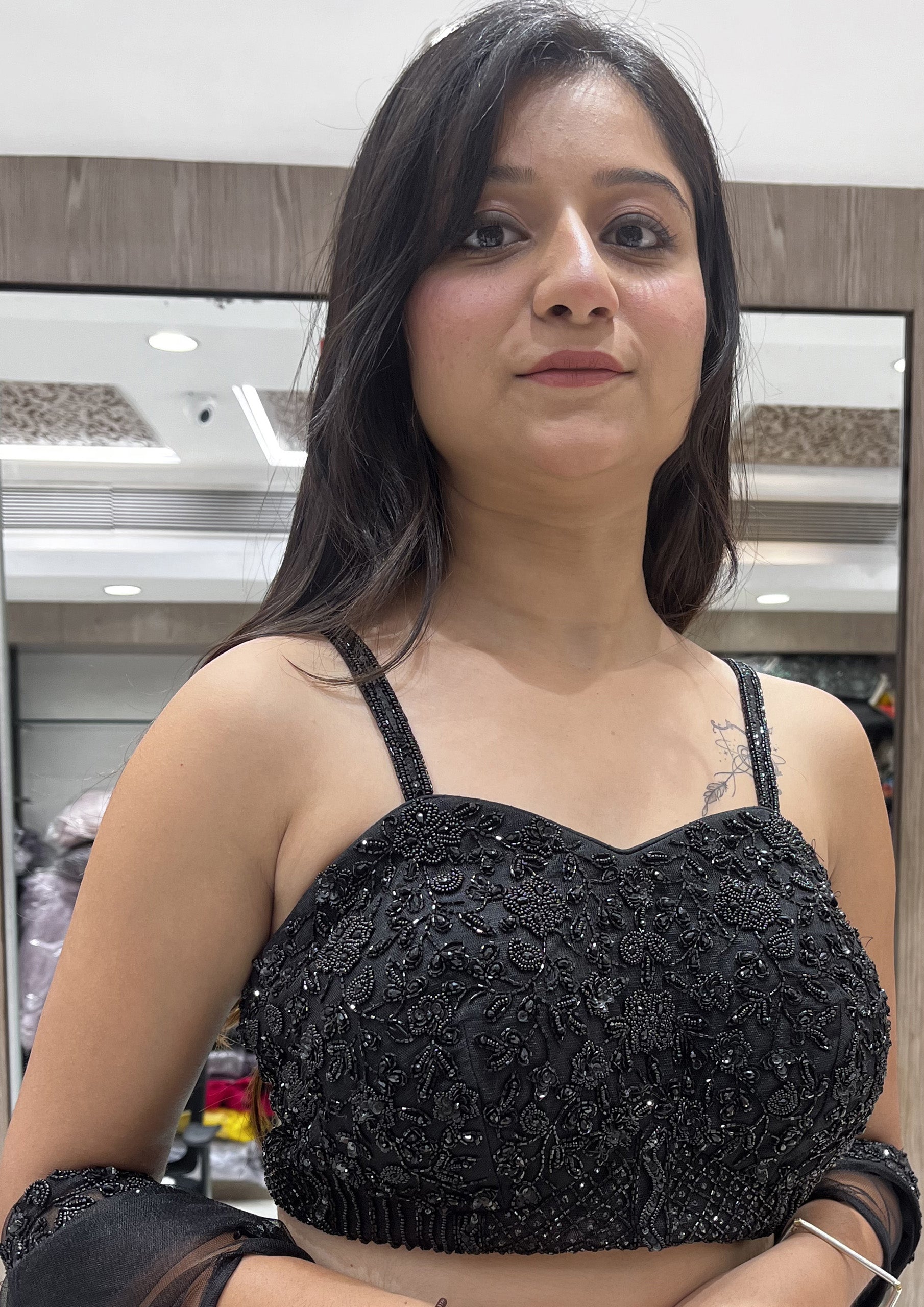 Black Color Georgette Hand Work Lehenga Choli With Shrug